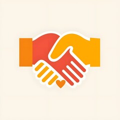 Obraz premium A friendly and approachable logo design featuring two hands shaking in a warm color palette of orange, yellow, and red, set against a light background, symbolizing partnership, trust, and collaboratio