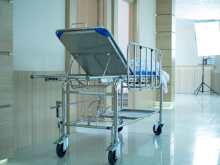 bed hospital copy space clinic healthcare medical furniture patient ward recovery exam doctor nurse profresional expertise modern surgery occupation insurance hygience support assistance resting gown