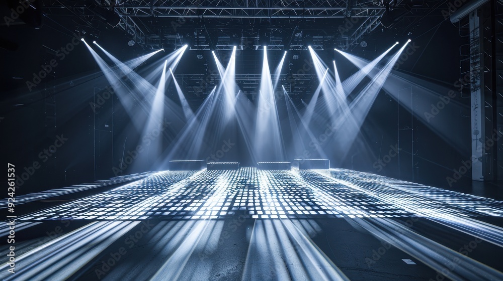 Aufkleber Stage Illuminated by Spotlights with a Patterned Floor