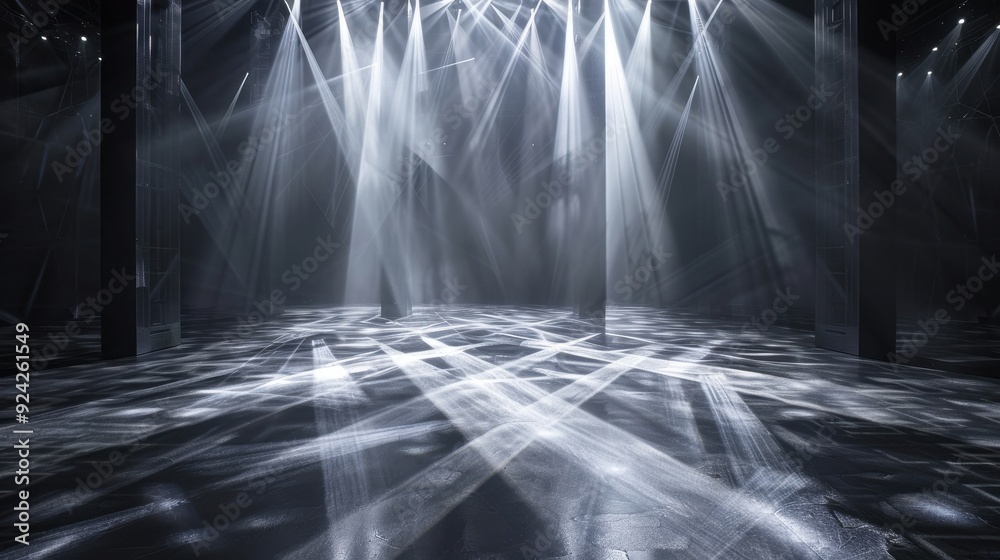 Poster Stage Illuminated by Spotlights with Geometric Light Patterns
