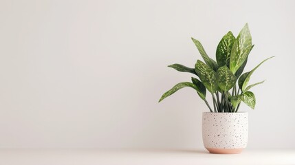 Fototapeta premium A potted plant with variegated leaves on a white surface