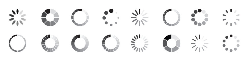 Obraz premium Progress bar loading signs. Collection loading status bar in different design. Download progress icons.