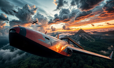 Naklejka premium sci fi aircraft over an ancient city 