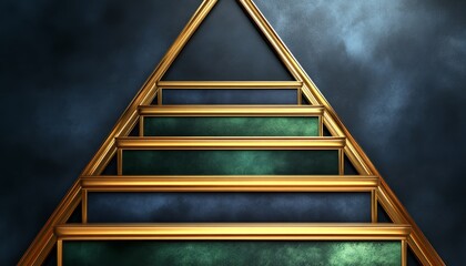 Abstract Triangle of Gold Frames with Green and Blue Backgrounds