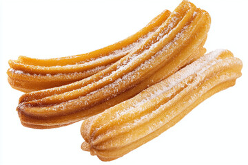 fried churros on white background