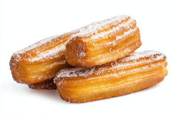 fried churros on white background