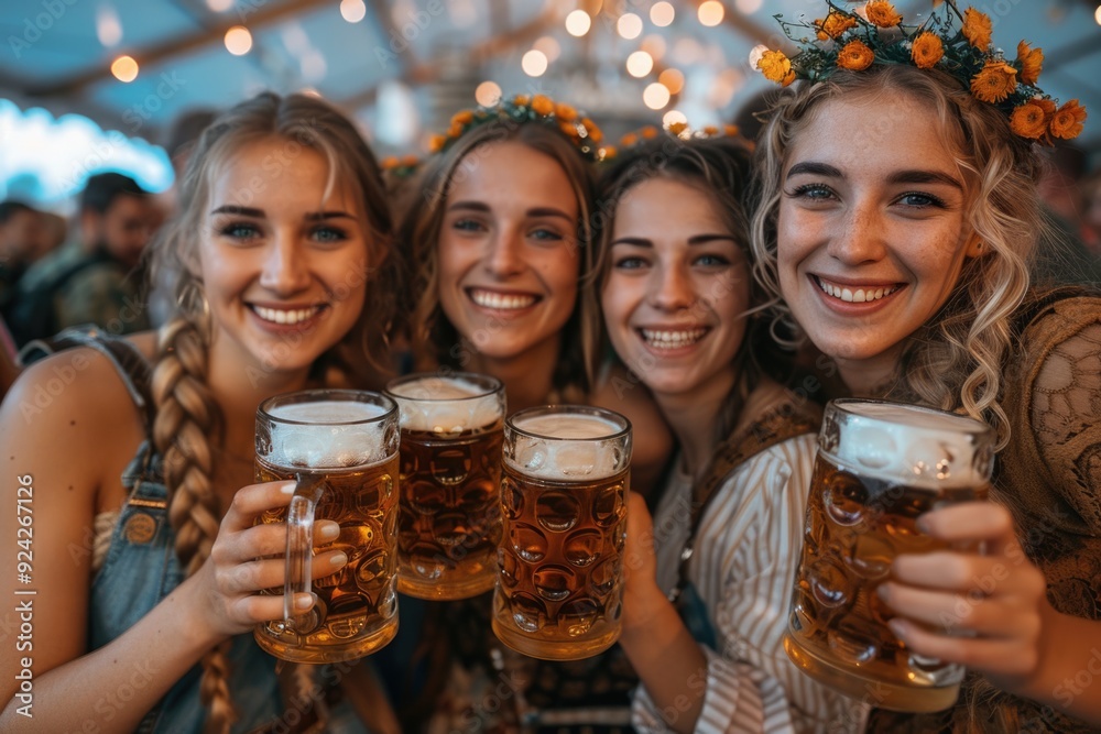 Wall mural Cultural extravaganza: Oktoberfest, celebrating bavarian traditions with lively music, traditional attire, festive gatherings, embracing joy of community, delicious cuisine, iconic beer festivities