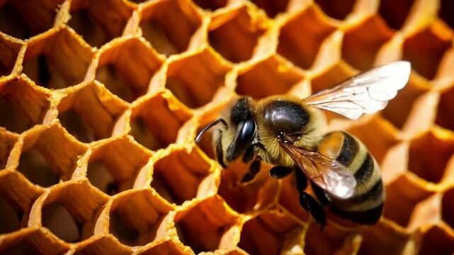 picture of a bee with a hive full of honey