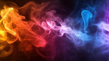 Obraz premium Colorful blue, orange and yellow smoke on a black background. Background from the smoke of vape