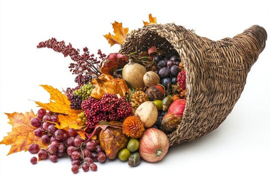Thanksgiving Autumn Fall cornucopia on White background fall decor background banner holiday celebration harvest
