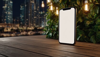 Blank Smartphone Mockup, Technology Focused Cityscape Background Perfect for App, Website, and Product Promotions High-Resolution Mockup for Professional Design Projects Free Download