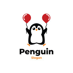 cute penguin balloon logo vector