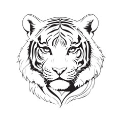 line art tiger on white background. sketch style. Vector graphic icon animal.