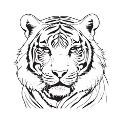 line art tiger on white background. sketch style. Vector graphic icon animal.