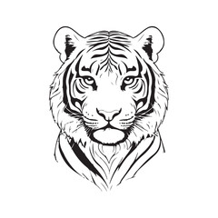 line art tiger on white background. sketch style. Vector graphic icon animal.