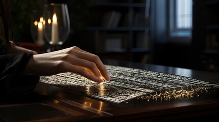 A person with a visual impairment reading braille