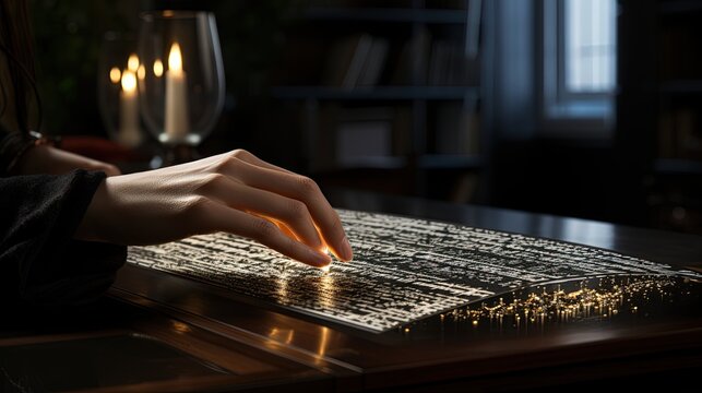 A person with a visual impairment reading braille