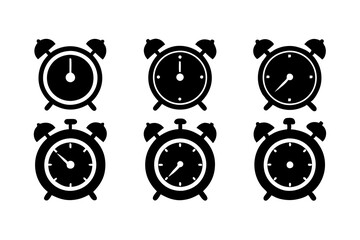 Different style Retro Alarm Timepiece logo icons, Set of Alarm icon silhouette vector illustration
