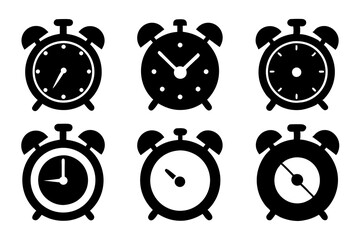 Different style Retro Alarm Timepiece logo icons, Set of Alarm icon silhouette vector illustration
