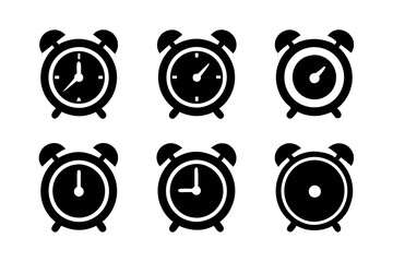 Different style Retro Alarm Timepiece logo icons, Set of Alarm icon silhouette vector illustration
