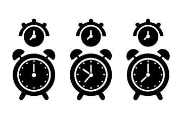 Different style Retro Alarm Timepiece logo icons, Set of Alarm icon silhouette vector illustration

