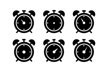 Different style Retro Alarm Timepiece logo icons, Set of Alarm icon silhouette vector illustration
