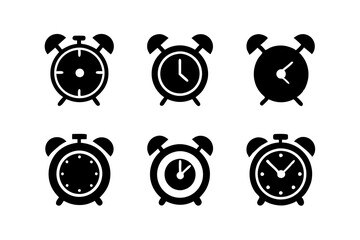 Different style Retro Alarm Timepiece logo icons, Set of Alarm icon silhouette vector illustration
