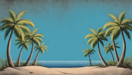 Fototapeta premium Retro Postcard Illustration Coastal Scenic Background