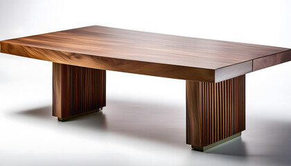 A simple vintage wooden table and chairs set with brown tones in a small, minimalist room, designed in a classic style