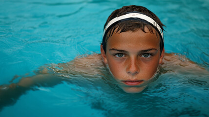 portrait of a teenage male waterpolo player
