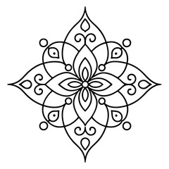 A black and white illustration of a flower mandala design.