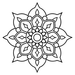 A&nbsp;black and white illustration of a flower mandala design.