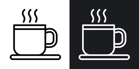 Hot drinks vector icon set in black and white color.