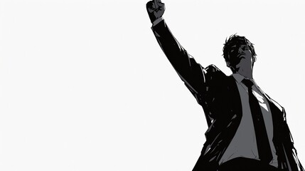 拳を挙げているビジネスマンのシルエット9