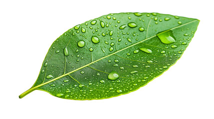 Green Leaf with Water Droplets Isolated on White
