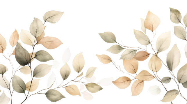 Watercolor Leaf Pattern on White Background

