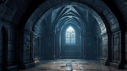 ゲーム背景　中世地下牢風石造りの修道院