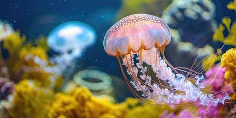 Jellyfish in the aquarium are not chained