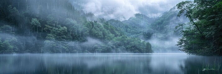 Misty Rain Above the Waterbody