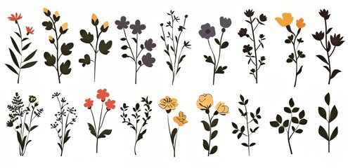 Colorful floral illustrations featuring various flowers and foliage.