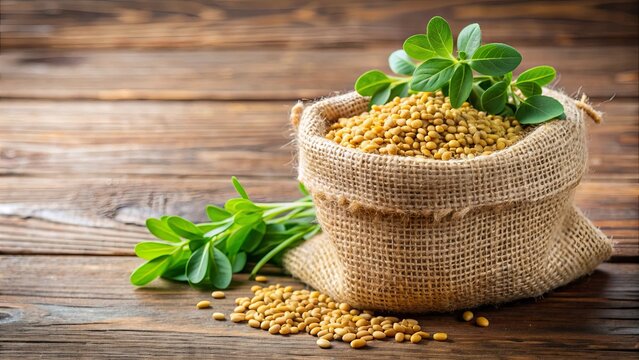 Fenugreek leaves or Methi leaves in a burlap bag, fenugreek, methi, leaves, herb, spice, cooking, ingredient, organic, natural