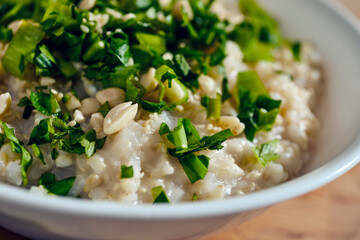 A bowl of Asian rice porridge, often called 