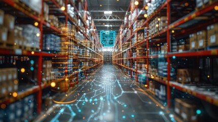 Fototapeta premium Warehouse Automation with Digital Overlay