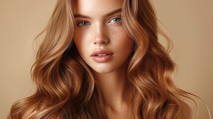 Fototapeta premium Portrait of a Young Woman with Long Wavy Hair