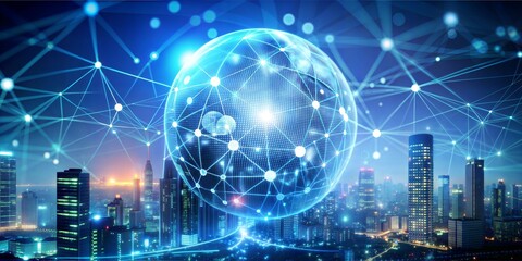 Fototapeta premium 6g technology concept in the world of business, hologram, high speed internet network technology for Chatbot AI, Innovation futuristic technology, edge computing, Chat with AI (Artificial Intelligence