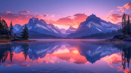 Serene Mountain Lake Reflection at Sunset