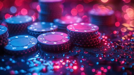 Casino Chips with Bokeh Lights