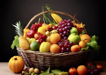 Fruit basket on a black background