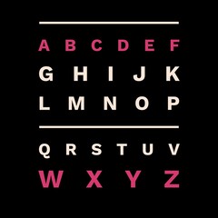 Alphabet design with a black background. Alphabet calligraphy with beautiful styles. Graphic Designs of alphabets.