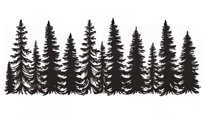 Fototapeta premium Silhouette of tall conifer trees against a light background.